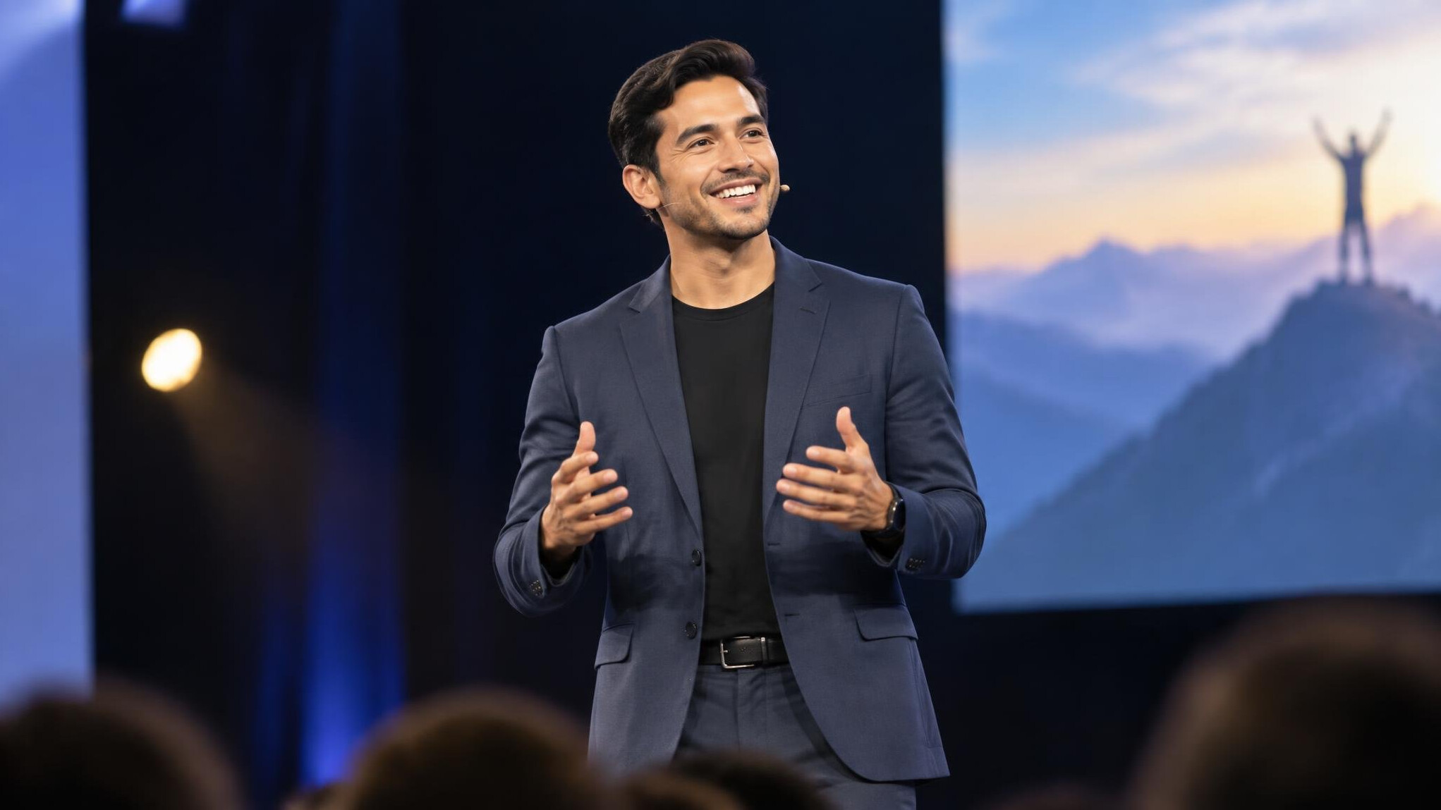confident person speaking on stage
